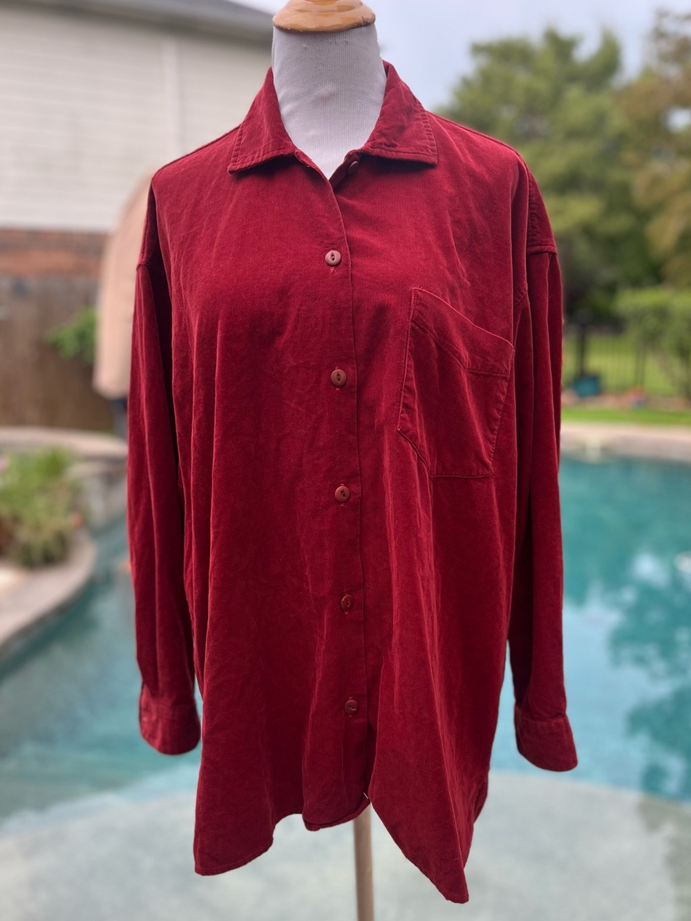 Eddie Bauer Vintage Women’s Corduroy Button Shirt Dark Red Burgundy Large
